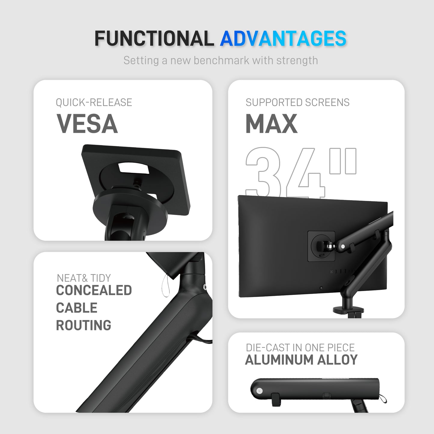 AE5 Floating Monitor Arm – Single, 17–34", 2–9kg