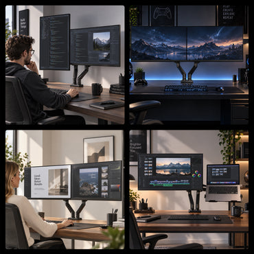 DA106-LH03 Premium Dual Monitor Arm with Laptop Tray for 15"–32" Monitors