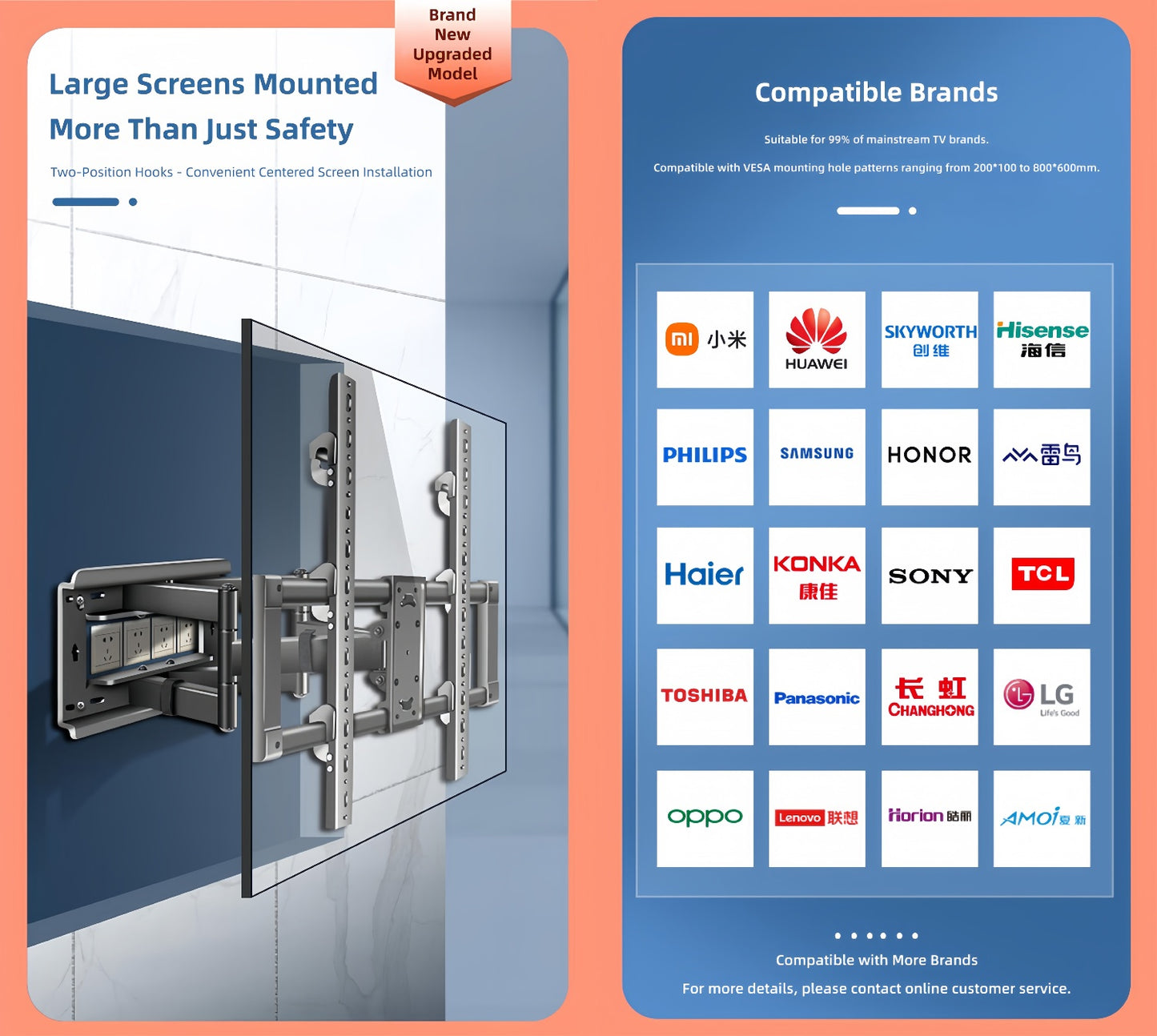 DY999S Full-Motion TV Wall Mount – 55″–100″, 85 kg Heavy-Duty VESA Max 800×600