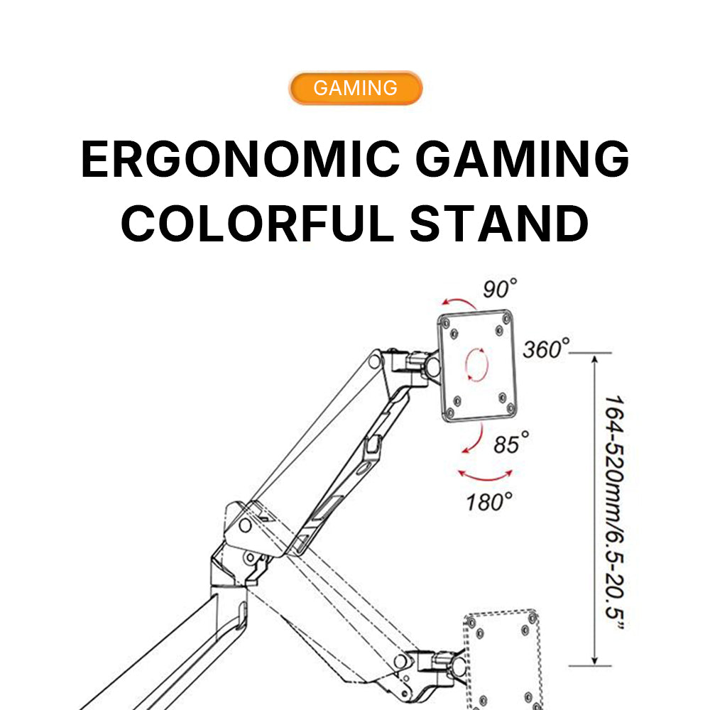 GE22 Gas Spring RGB Single Monitor Arm