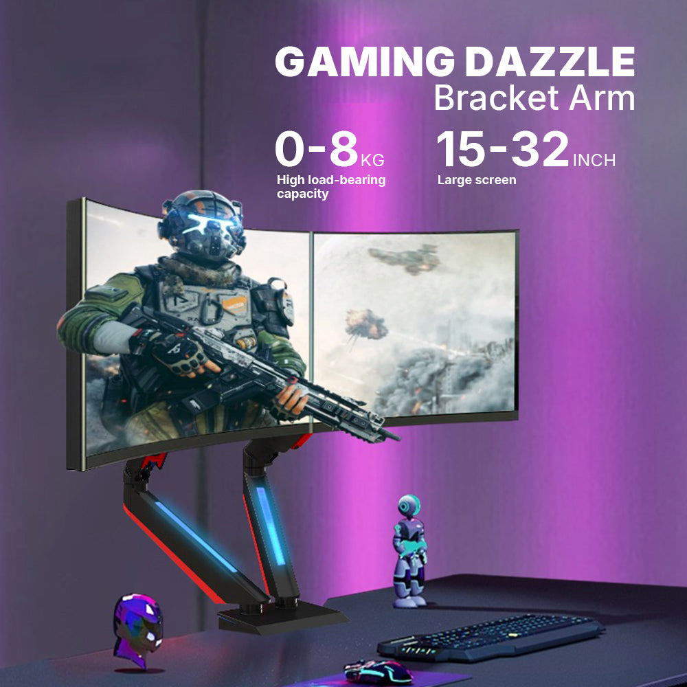 GE44 Dual Monitor Gaming Dazzle Arm with RGB (15"–32")