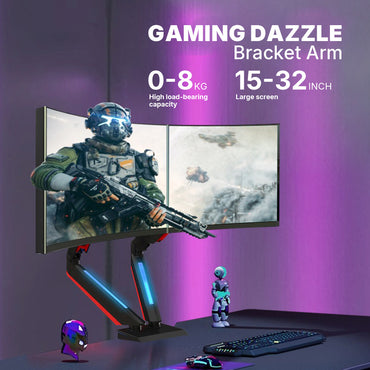 GE44 Dual Monitor Gaming Dazzle Arm with RGB (15"–32")