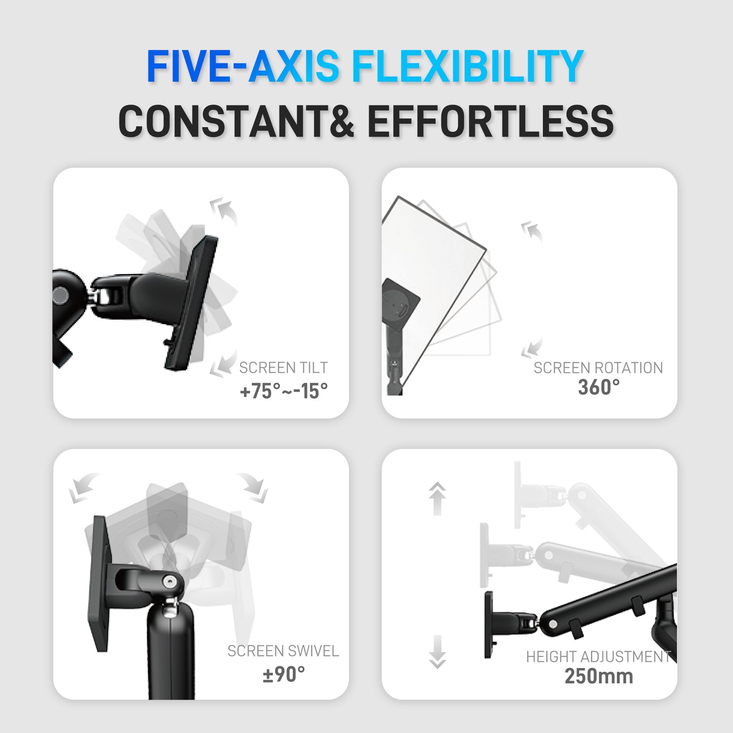 AE5 Floating Monitor Arm – Single, 17–34", 2–9kg