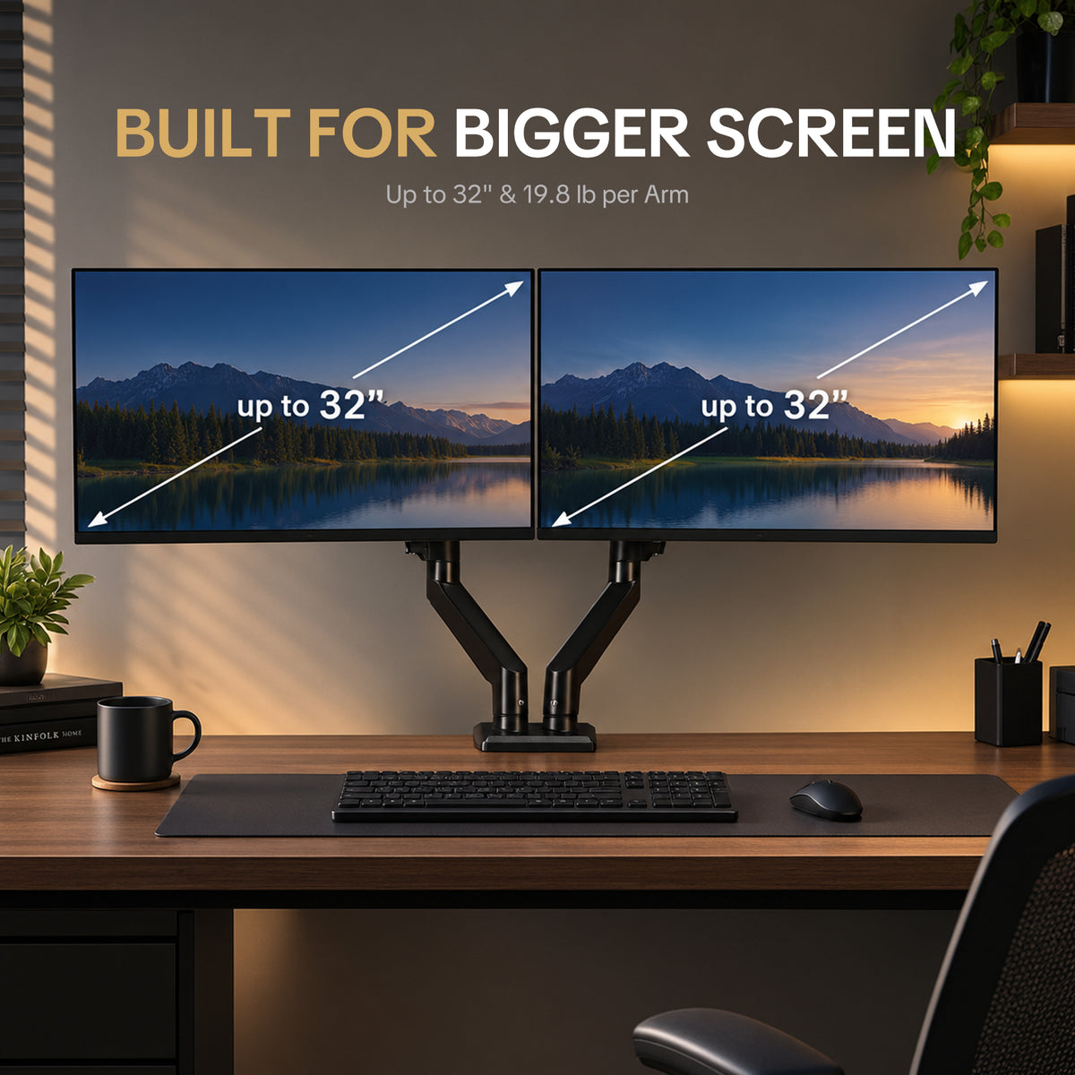 DA106-LH03 Premium Dual Monitor Arm with Laptop Tray for 15"–32" Monitors