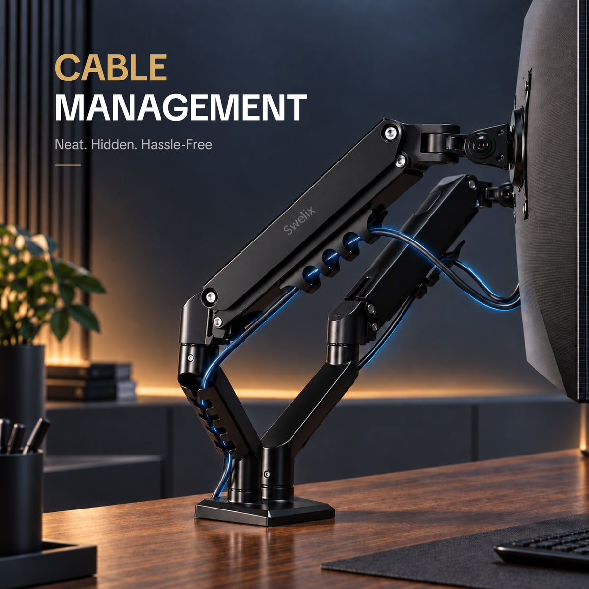 DA106-LH03 Premium Dual Monitor Arm with Laptop Tray for 15"–32" Monitors