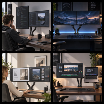DA106-LH03 Premium Dual Monitor Arm with Laptop Tray for 15"–32" Monitors