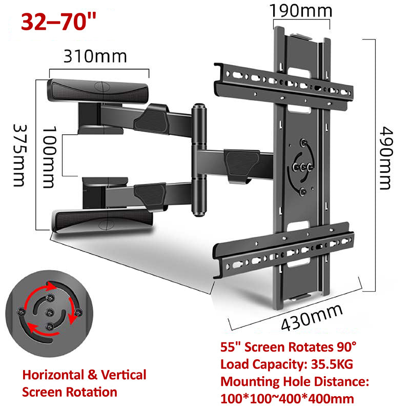 DY479XZ Full-Motion TV Wall Mount – 32–70″