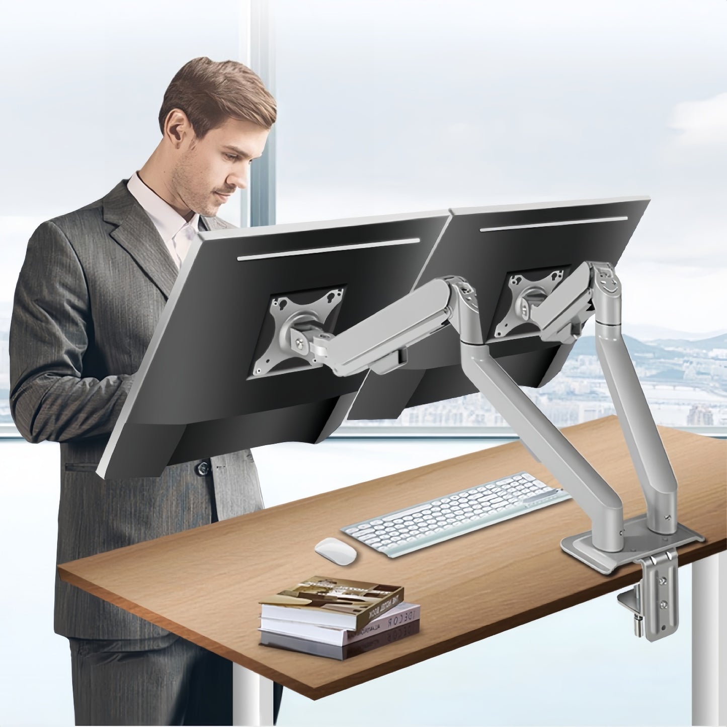 M22G Folding & Rotating Dual Monitor Arm — 17–30″ Screens