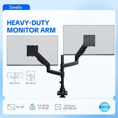 MD01 Premium Dual Monitor Arm for 15"-49" Monitors | 20kg per Arm