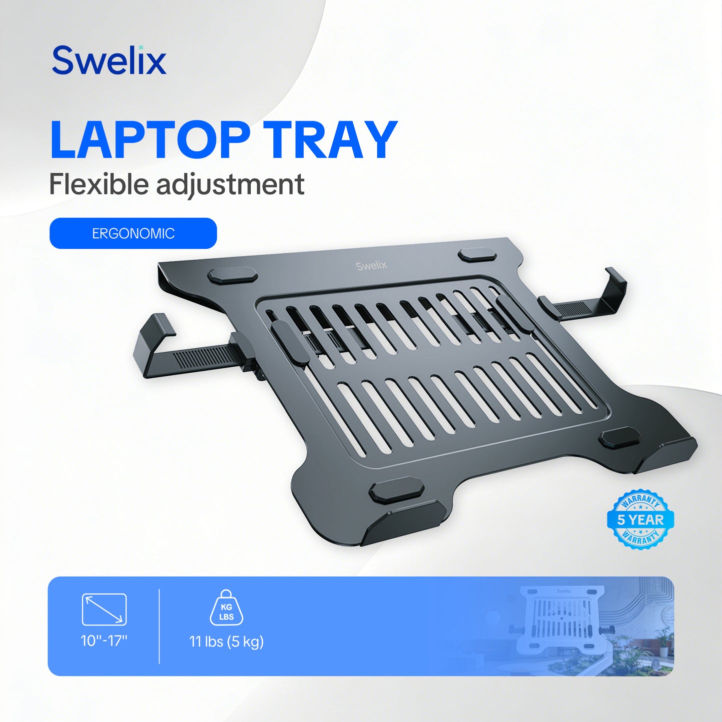 SWELIX LH03 Universal Laptop Tray for Monitor Arms – Fits 10"-17" Laptops, VESA 100x100mm