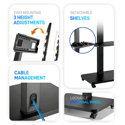 TC012 Height Adjustable TV Cart 37"-75" VESA Max 600x400