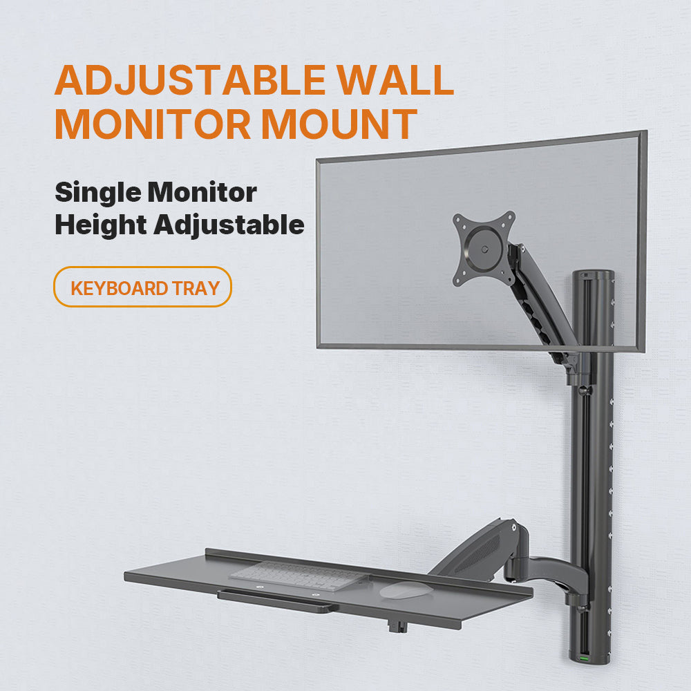 WS02 Adjustable Height Wall‑Mount Sit‑Stand Workstation with Mobile Tray