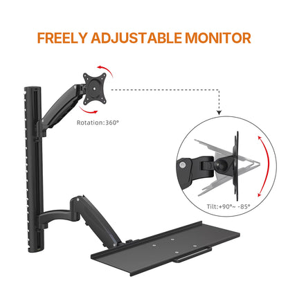 WS02 Adjustable Height Wall‑Mount Sit‑Stand Workstation with Mobile Tray