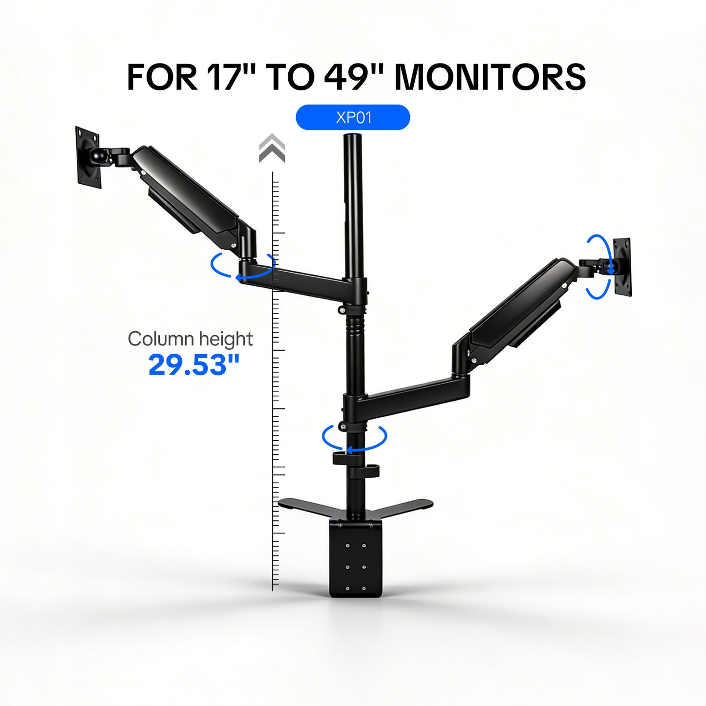 XP01 Dual Monitor Arm – Gas Spring Adjustable Mount for 17–49” Ultrawide Screens, 20kg Capacity