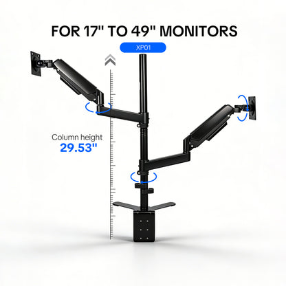 XP01 Dual Monitor Arm – Gas Spring Adjustable Mount for 17–49” Ultrawide Screens, 20kg Capacity