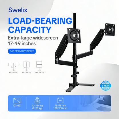 XP01 Dual Monitor Arm – Gas Spring Adjustable Mount for 17–49” Ultrawide Screens, 20kg Capacity